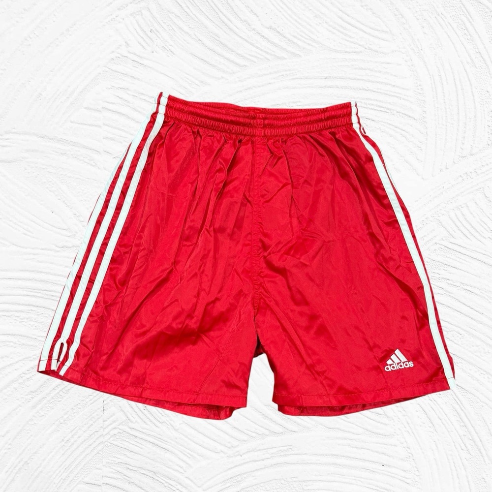 Vintage Y2K Adidas Basketball Shorts Men Medium Red Shiny Silky Dazzle‎ 24x4.5